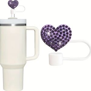 Purple Heart  Rhinestone Straw Cover